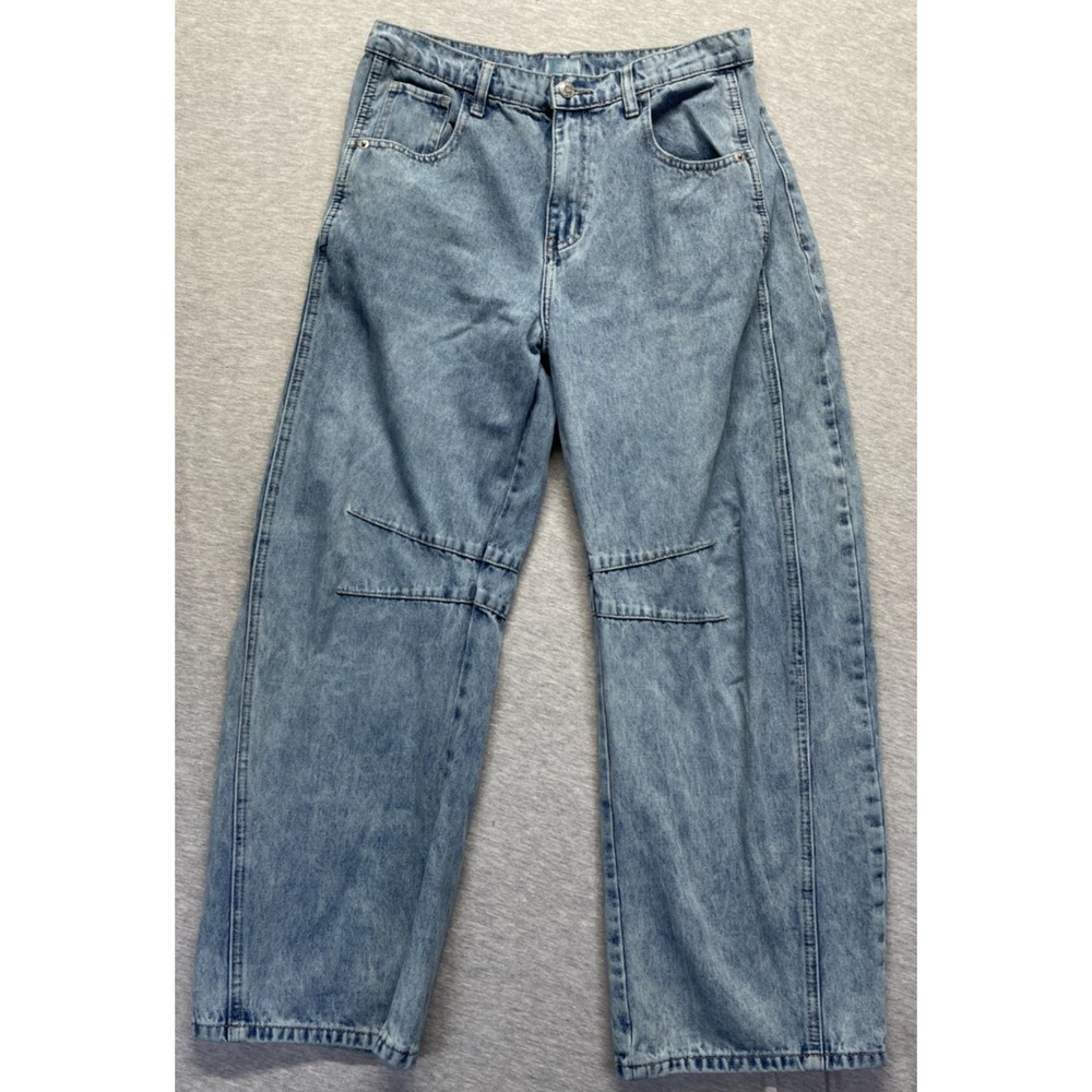 Simple Society Baggy Jeans Women's 7/28 Blue Denim Medium Wash Cotton Wide Leg